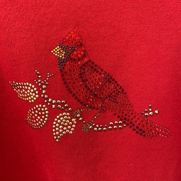 Top Stitch by Morning Sun Vintage Women’s Red Black Cardinal Jeweled Crewneck - Picture 2 of 5